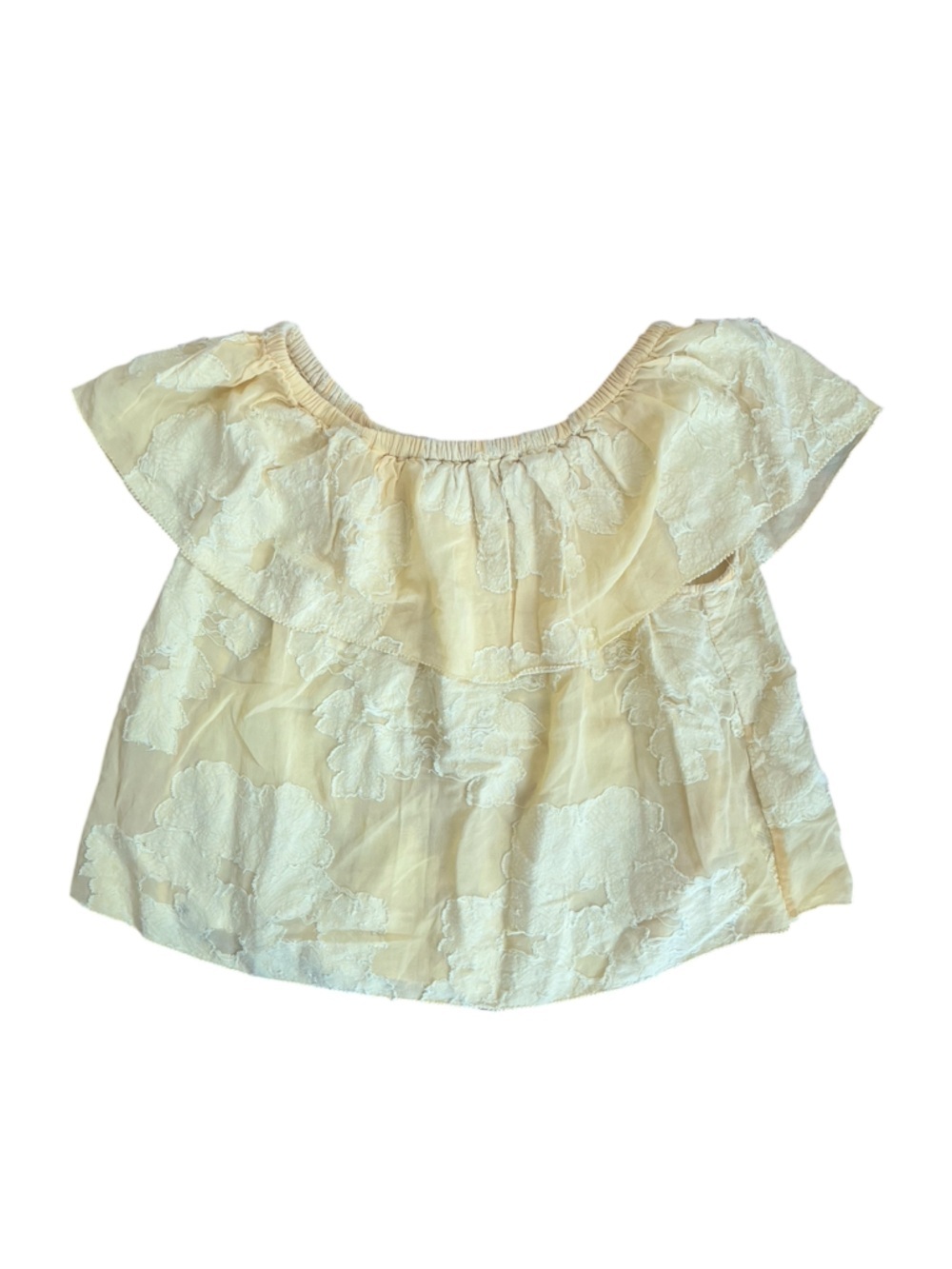 Wilfred Aritzia Textured Sunny Yellow Ruffle Off Shoulder Floral Boho Blouse